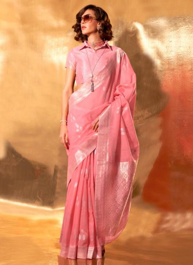 Georgette Pink Wedding Wear Hand Woven Saree